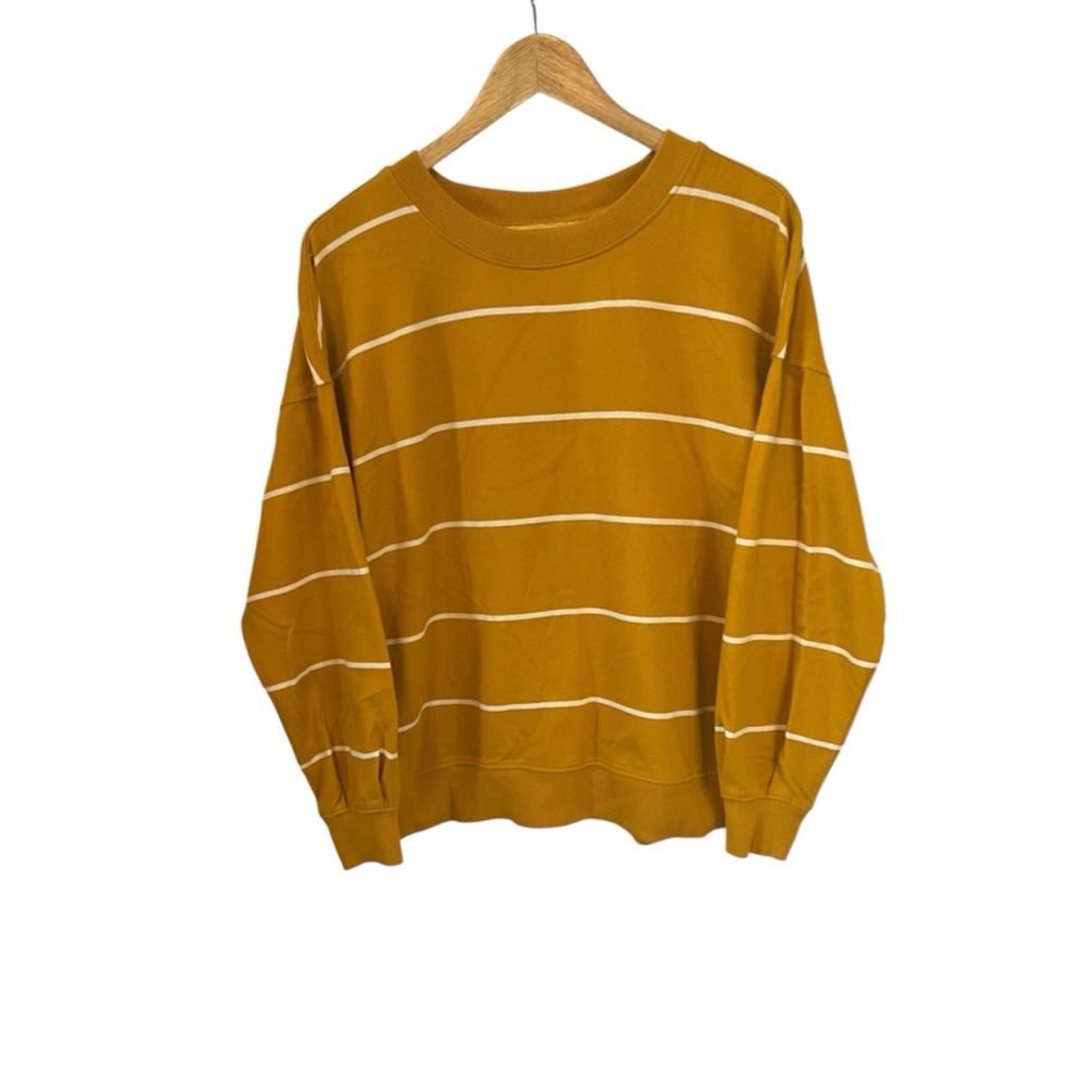 ONLY Sweatshirt Women’s Medium Mustard Striped Jersey Knit Crew Neck Long Sleeve